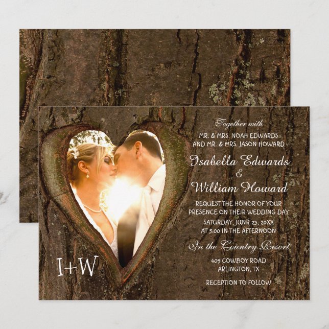 Invitation Rustic Wood Heart Mariage photo (Devant / Derrière)