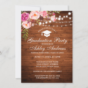 Invitation Rustic Wood Lights Pink Graduation Party Invitatio