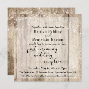 Invitation Rustic Wood Lights Post Ceremony Réception de mari