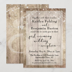 Invitation Rustic Wood Lights Post Ceremony Réception de mari