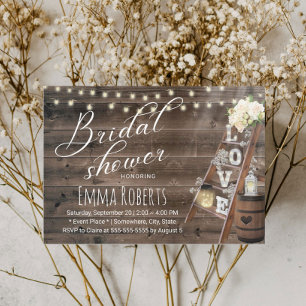 Invitation Rustic Wood Love Échelle Vin Baril Fête des mariée