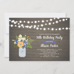 Invitation Rustic Wood & Mason Jar 50e anniversaire Invitatio