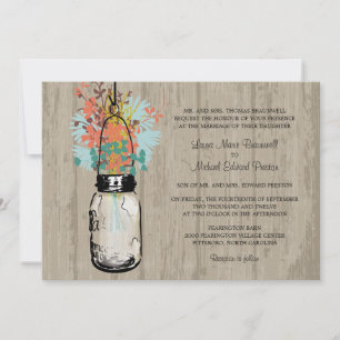 Invitation Rustic Wood Mason Jar et Fleur sauvage Mariage