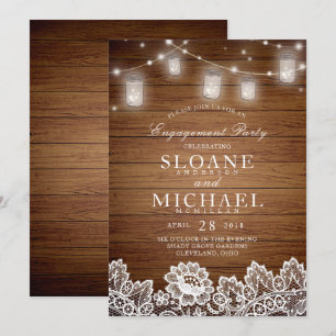 Invitation Rustic Wood Mason Jar Lace