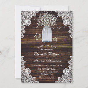 Invitation Rustic Wood Mason Jar Mariage de la respiration du