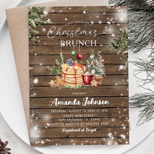 Invitation Rustic Wood Pancake Fête de Noël Brunch (Créateur téléchargé)