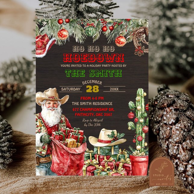 Invitation Rustic Wood Père Noël Hoedown Fête de Noël (Créateur téléchargé)