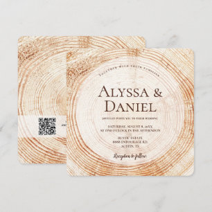 Invitation Rustic Wood QR code site mariage