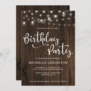 Invitation Rustic Wood String éclaire 50e fête d'anniversaire