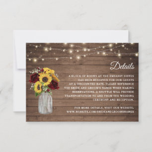 Invitation Rustic Wood Sunflowers Bourgogne Détails Mariage