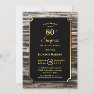 Invitation Rustic Wood Surprise Dîner d'anniversaire 80e