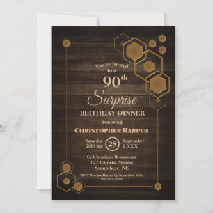 Invitation Rustic Wood Surprise Dîner d'anniversaire 90e