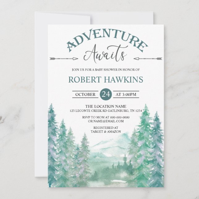Invitation Rustic Woodland Adventure Attend Baby shower Invit (Devant)