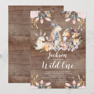 Invitation Rustic Woodland Friends Wild One Birthday Party