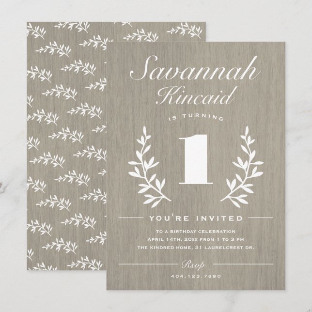 Invitation Rustic Woods 1er anniversaire (Devant / Derrière)