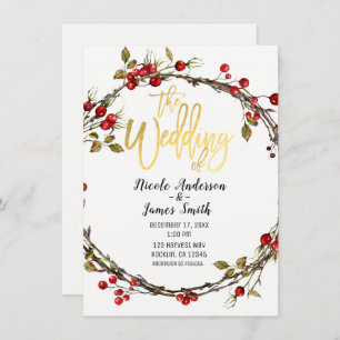 Invitation Rustic Woods Cranberry Berry Wreath Mariage modern