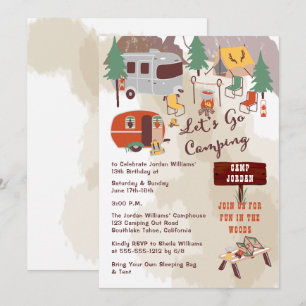 Invitation Rustic Woodsy laisse aller Camping 13e fête d'anni