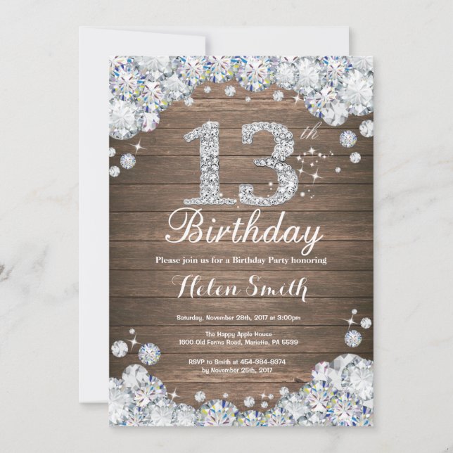 Invitation Rustique 13ème anniversaire Silver Diamond (Devant)