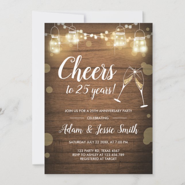 Invitation Rustique 25e anniversaire Mariage feux d'invitatio (Devant)