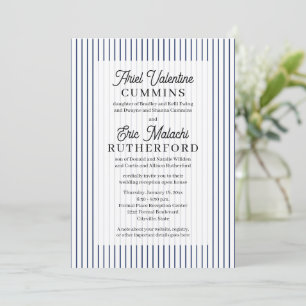 Invitation Rustique 4 jeux de parents à rayures bleues fines