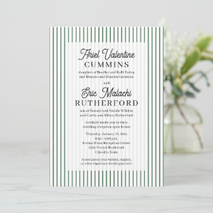 Invitation Rustique 4 jeux de parents rayure verte fine