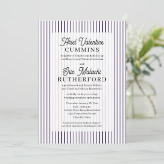 Invitation Rustique 4 jeux de parents rayure violette