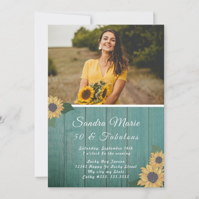 Invitation Rustique 50 et fabuleux | Sunflower Green Annivers (Devant)