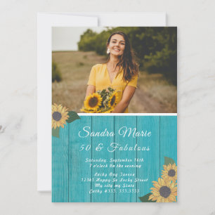 Invitation Rustique 50 et fabuleux Tournesol Turquoise Anni