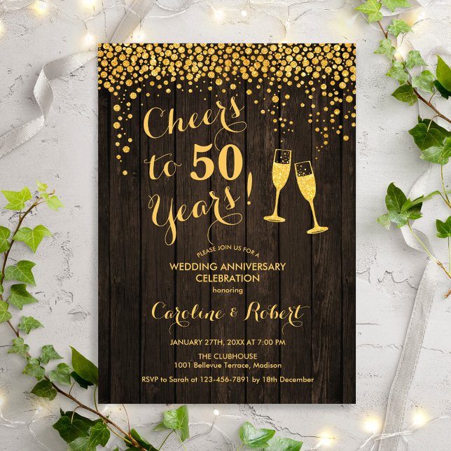 Invitation Rustique 50e anniversaire - À 50 ans d'or (Créateur téléchargé)