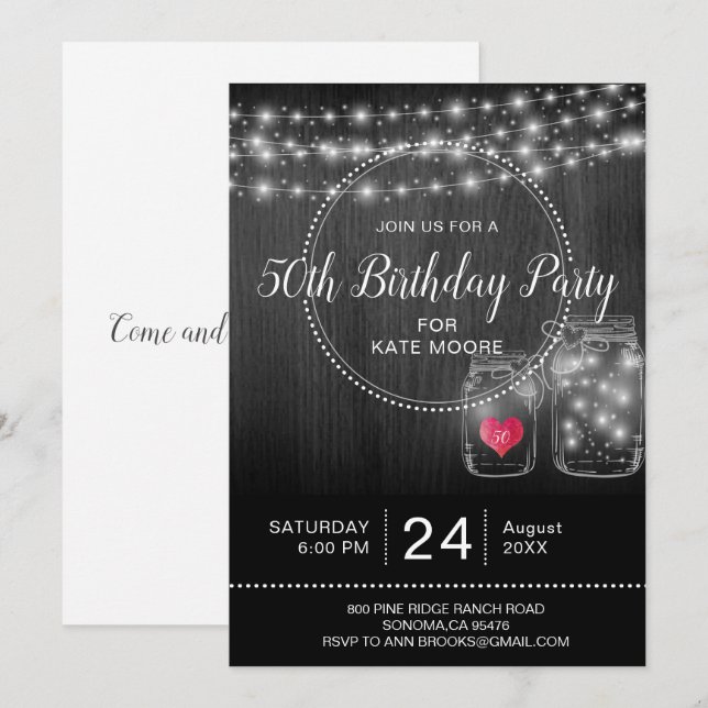 Invitation Rustique 50e anniversaire String éclats Mason Jars (Devant / Derrière)