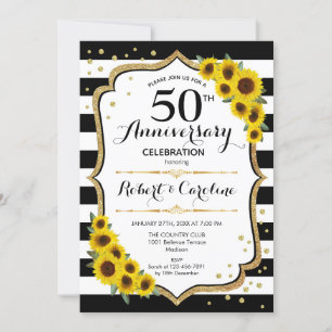 Invitation Rustique 50e Anniversaire - Tournesols Or Blanc