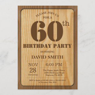 Invitation Rustique 60e anniversaire Bois Vintage