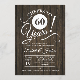 Invitation Rustique 60e anniversaire de mariage - Bois