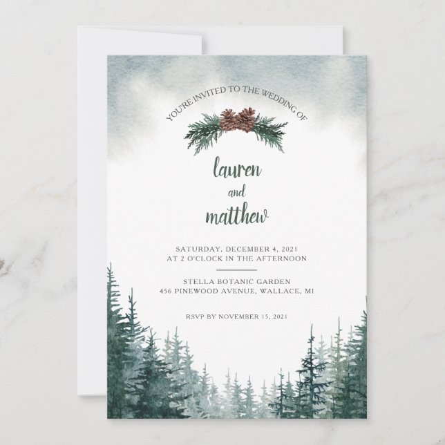 Invitation Rustique À feuillage persistant hiver mariage Invi (Devant)