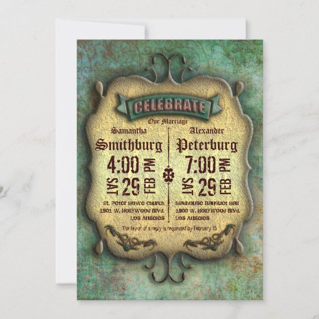 Invitation rustique à la mode de mariage de patine (Devant)
