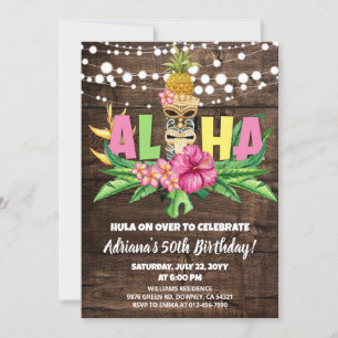 Invitation Rustique Aloha Luau Hawaiian Anniversaire