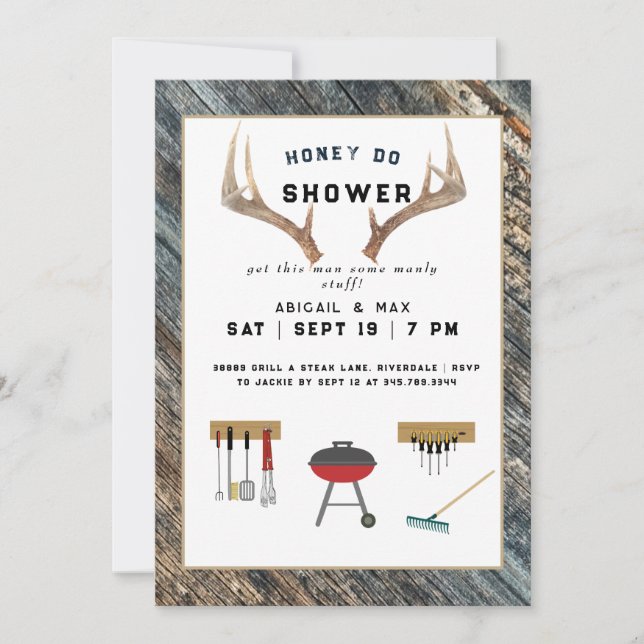 Invitation Rustique Antlers Honey Do Couples Wedding shower (Devant)