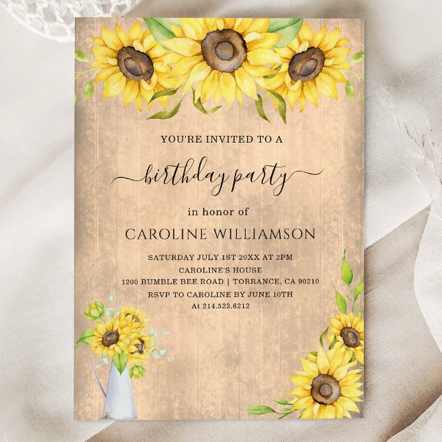 Invitation Rustique aquarelle Boho Sunflowers fête d'annivers (Créateur téléchargé)