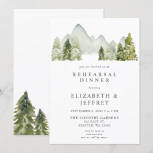 Invitation Rustique Aquarelle Montagnes Pine Dîner de répétit