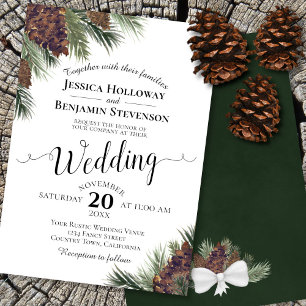 Invitation Rustique Aquarelle Pinecones Élégant Mariage d'hiv