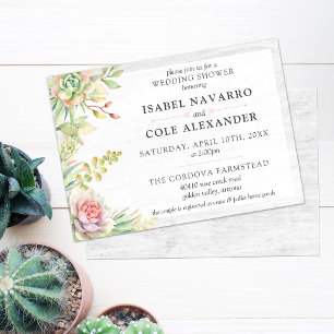 Invitation Rustique Aquarelle Succulent Couple Wedding shower