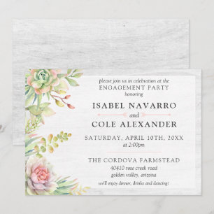 Invitation Rustique Aquarelle Succulente Cactus Partie d'enga