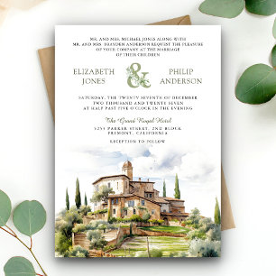 Invitation Rustique Aquarelle Toscane QR Code Mariage