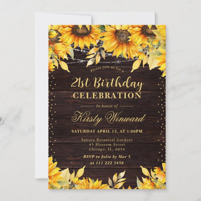Invitation Rustique aquarelle tournesol Anniversaire (Devant)