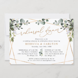 Invitation Rustique Aquarelle Verdure Répétition Or Dîner