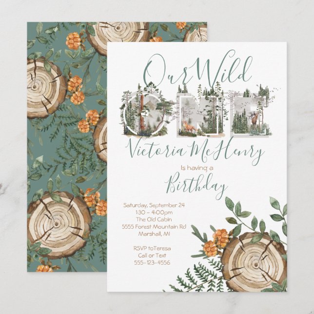 Invitation Rustique Aquarelle Wild Un Anniversaire fête (Devant / Derrière)