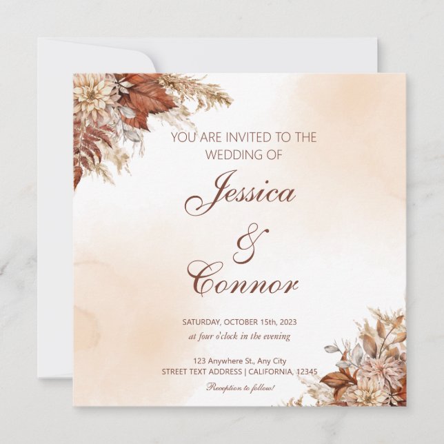 Invitation Rustique Automne Aquarelle Mariage Floral (Devant)