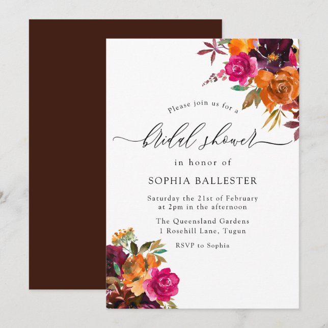 Invitation Rustique Automne Automne Aquarelle Fête des mariée (Devant / Derrière)