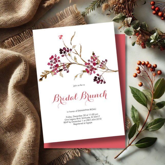Invitation Rustique Automne Bridal Brunch avec bai (Rustic botanical fall and winter bridal shower invitations watercolor twigs and berries)