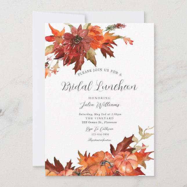 Invitation Rustique Automne Citrouille Bridal Luncheon Mariag (Devant)